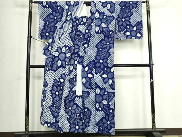 平和屋着物∴夏物 浴衣 有松鳴海絞り 草花文 綿 逸品 未使用 DABJ4247cd