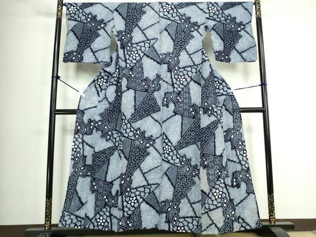 平和屋着物∴夏物 浴衣 有松鳴海絞り 切嵌吉祥花蝶文 綿 逸品 DABJ4251cd