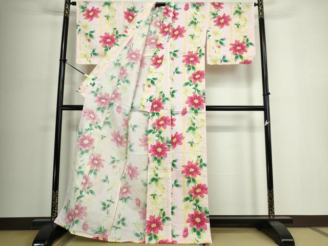 平和屋着物∴夏物 浴衣 花間道 鉄線 ラメ 綿 逸品 未使用 DABJ4259cd