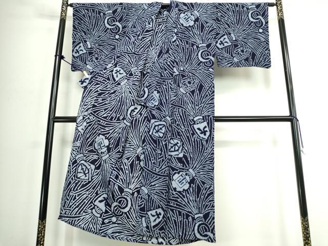 平和屋着物∴夏物 男性 浴衣 有松鳴海絞り 火消し纏 綿 逸品 DABJ4274cd