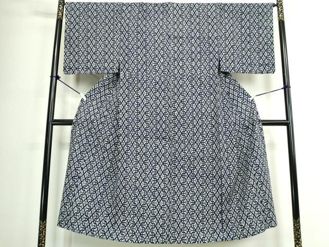 平和屋着物∴夏物 男性 浴衣 注染 手縫い 幾何学文 綿 逸品 DABJ4278cd