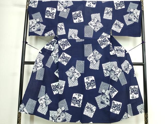 平和屋着物∴夏物 男性 浴衣 注染 手縫い 色紙重ね吉祥花文 トンボ 綿 逸品 DABJ4284cd