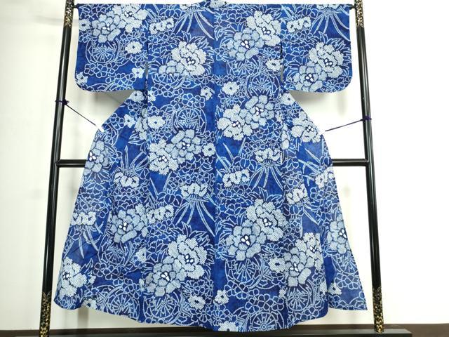平和屋着物∴夏物 浴衣 有松鳴海絞り 源氏車花文 綿 逸品 DABJ4303cd
