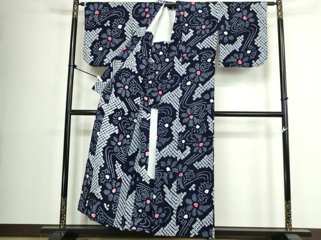 平和屋着物∴夏物 浴衣 有松鳴海絞り 流水花文 綿 逸品 DABJ4307cd