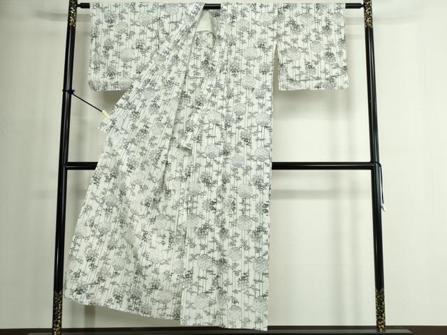 平和屋着物∴夏物 浴衣 注染 手縫い 雪輪花文 笹竹 綿 逸品 DABJ4309cd