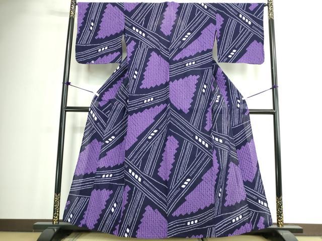 平和屋着物∴夏物 浴衣 有松鳴海絞り 幾何学文 綿 逸品 未使用 DABJ4317cd