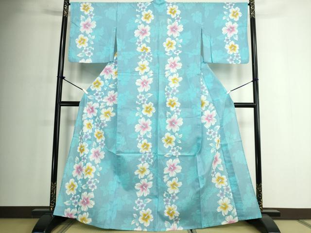 平和屋着物∴夏物 浴衣 花間道 ハイビスカス 綿 逸品 DABJ4333cd