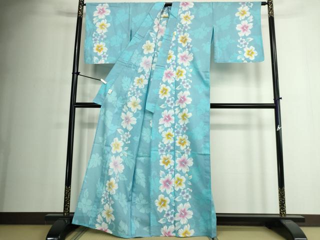 平和屋着物∴夏物 浴衣 花間道 ハイビスカス 綿 逸品 DABJ4333cd