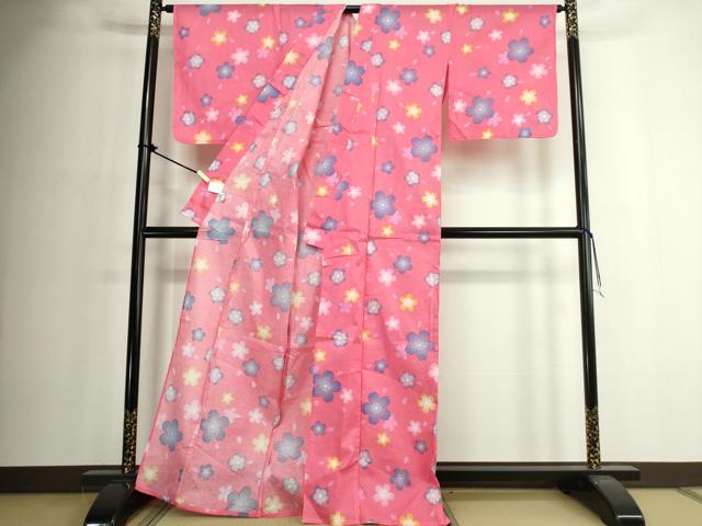 平和屋着物∴夏物 綿紅梅 浴衣 舞桜文 綿 逸品 DABJ4334cd
