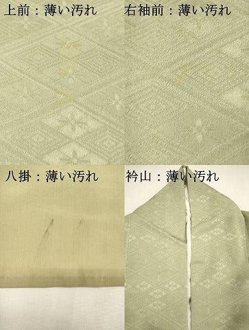 平和屋着物■上質な色無地 菱花地紋 若菜色 正絹 逸品 DABJ4362cd