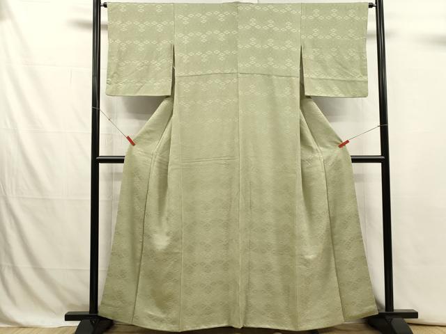 平和屋着物■上質な色無地 菱花地紋 若菜色 正絹 逸品 DABJ4362cd