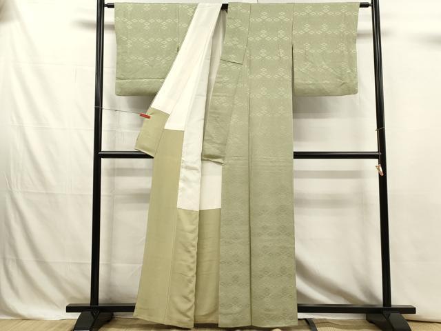 平和屋着物■上質な色無地 菱花地紋 若菜色 正絹 逸品 DABJ4362cd