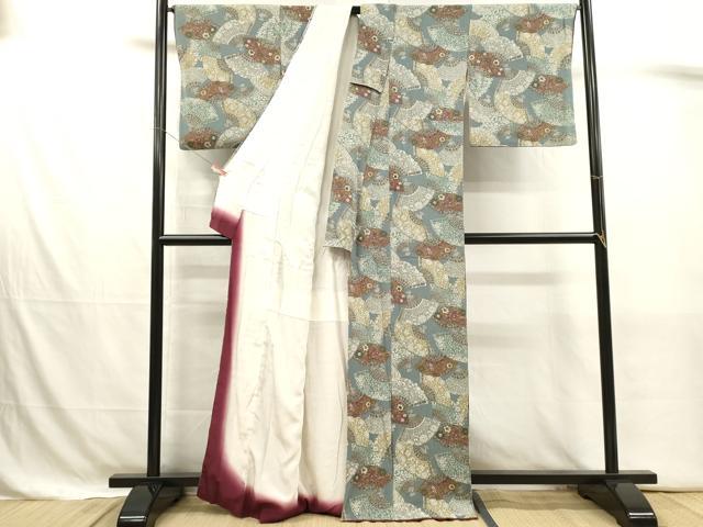 平和屋着物■上質な小紋 扇面更紗花文 鬼しぼ縮緬 正絹 逸品 DABJ4380cd