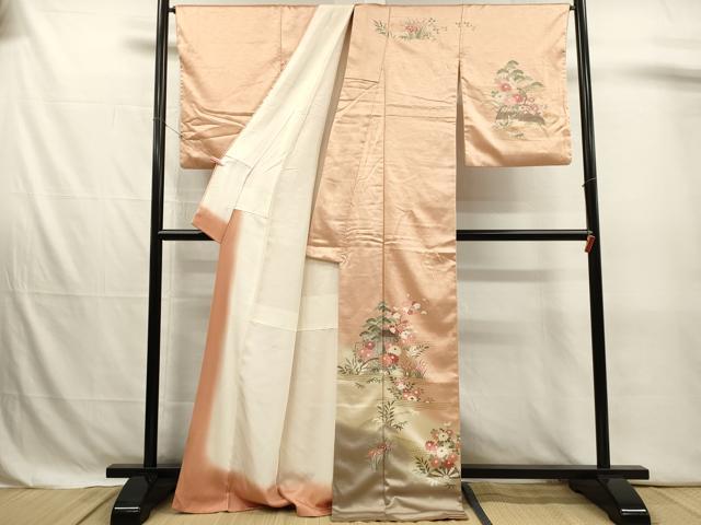 平和屋着物■上質な小紋 風景籬花文 枝梅 暈し染め 金彩 ロング丈 正絹 逸品 DABJ4384cd