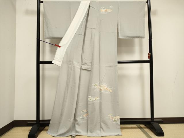 平和屋着物▽訪問着 単衣 友禅 流水松文 宝尽くし 正絹 逸品 DABJ4475cd