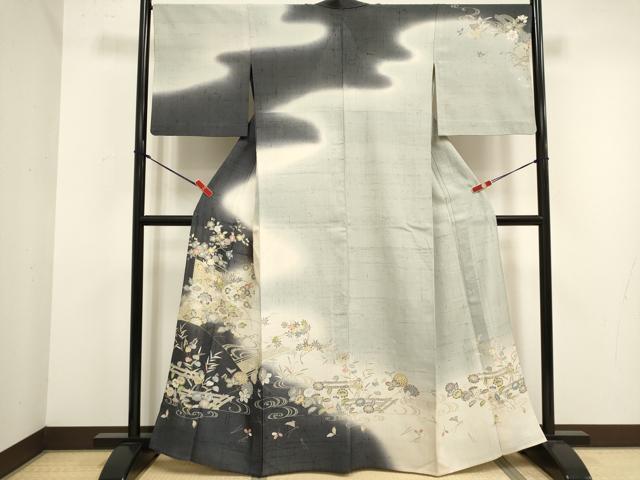 平和屋着物▽染織の名門 しょうざん 生紬 訪問着 単衣 草花文 正絹 逸品 DABJ4495cd