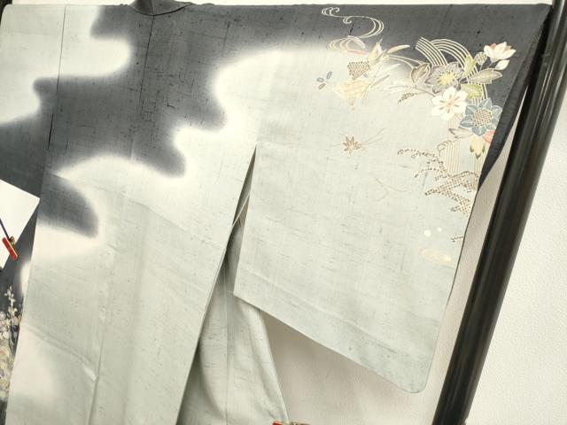 平和屋着物▽染織の名門 しょうざん 生紬 訪問着 単衣 草花文 正絹 逸品 DABJ4495cd