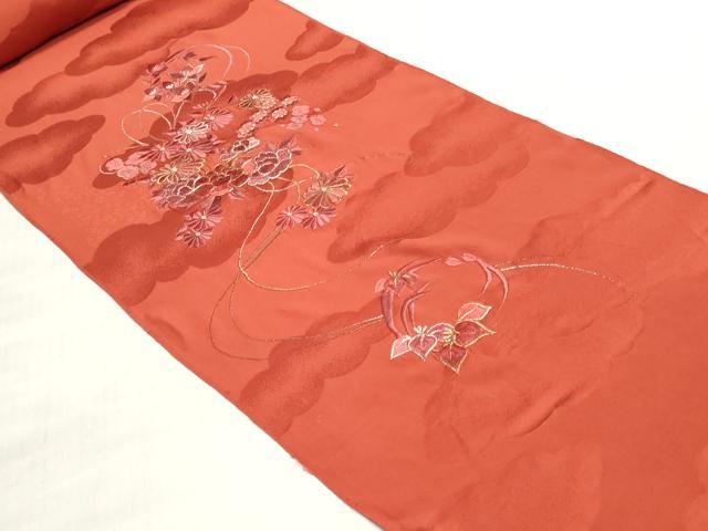平和屋着物▼付下げ 反物 着尺 駒刺繍 総刺繍 草花文 金銀糸 逸品 未使用 DABJ4665zy