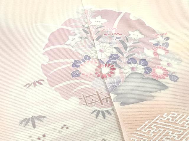 平和屋着物*夏物 付下げ 反物 着尺 絽 五泉 雪輪草花文 暈し染め 銀彩 逸品 未使用 DABJ4693zy