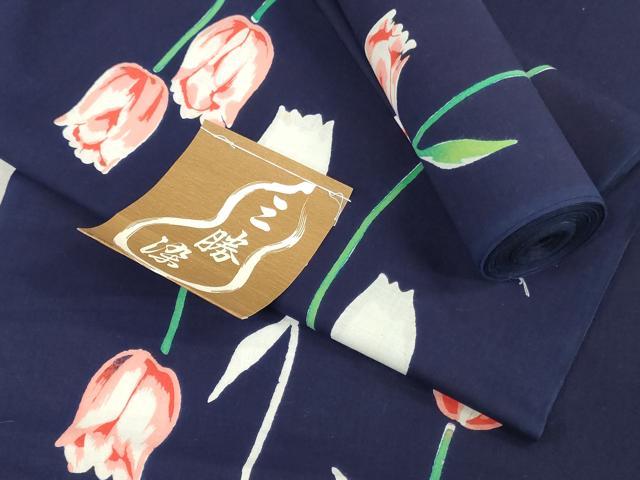 平和屋着物*夏物 浴衣 反物 着尺 注染 チューリップ 綿 逸品 未使用 DABJ4697zy