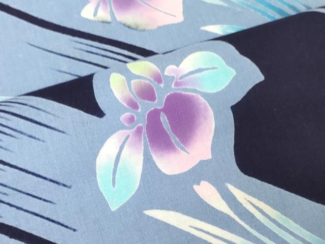 平和屋着物*夏物 浴衣 反物 着尺 注染 四季の花木染 菖蒲 アヤメ 綿 逸品 未使用 DABJ4698zy