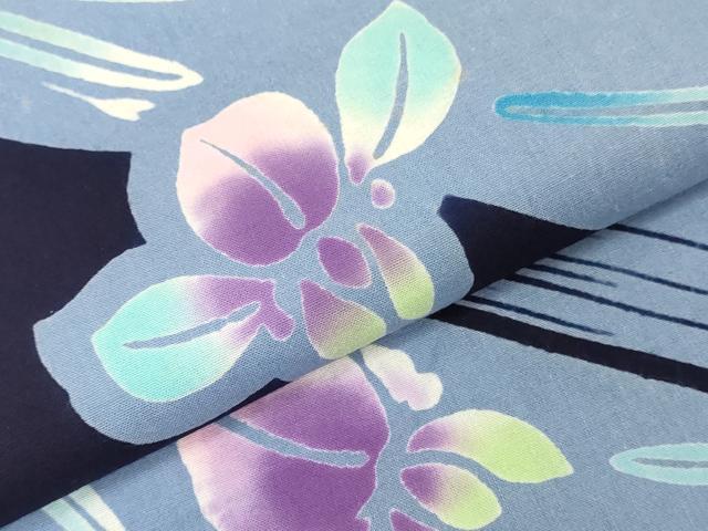 平和屋着物*夏物 浴衣 反物 着尺 注染 四季の花木染 菖蒲 アヤメ 綿 逸品 未使用 DABJ4698zy
