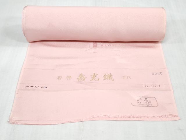 平和屋着物▼色無地 反物 着尺 短冊風景地紋 鴇色 八掛付き 逸品 未使用 DABJ4704zy
