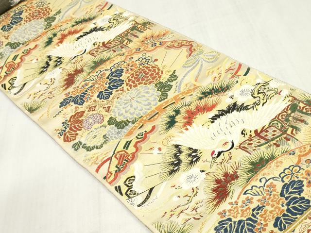 平和屋着物▼アンティーク 大正ロマン 名古屋帯 帯反物 唐織 飛鶴草花文 金銀糸 逸品 未使用 DABJ4805zy