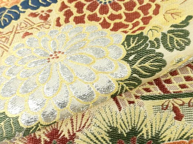 平和屋着物▼アンティーク 大正ロマン 名古屋帯 帯反物 唐織 飛鶴草花文 金銀糸 逸品 未使用 DABJ4805zy