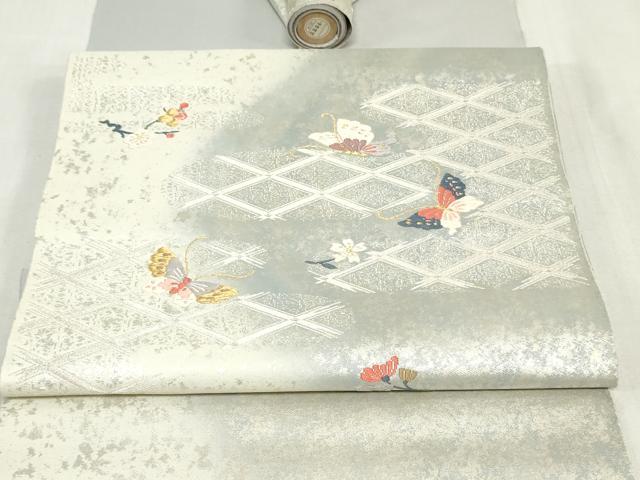 平和屋着物▼西陣 名古屋帯 帯反物 唐織 舞蝶文 金銀糸 証紙付き 逸品 未使用 DABJ4809zy