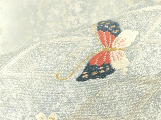 平和屋着物▼西陣 名古屋帯 帯反物 唐織 舞蝶文 金銀糸 証紙付き 逸品 未使用 DABJ4809zy