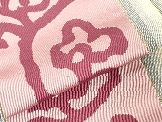 平和屋着物*夏物 本場筑前博多織 名古屋帯 帯反物 枝花間道 証紙付き 逸品 未使用 DABJ4819zy