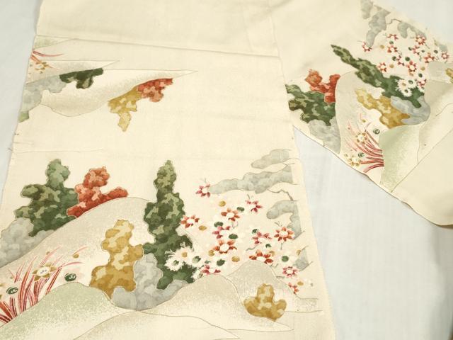 平和屋着物▼付下げ 解き反物 着尺 風景文 暈し染め 金彩 逸品 DABJ4862zy