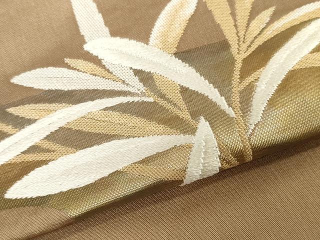 平和屋着物▼西陣 黒田織物謹製 名古屋帯 帯反物 草葉文 金糸 証紙付き 逸品 未使用 DABJ4921zy