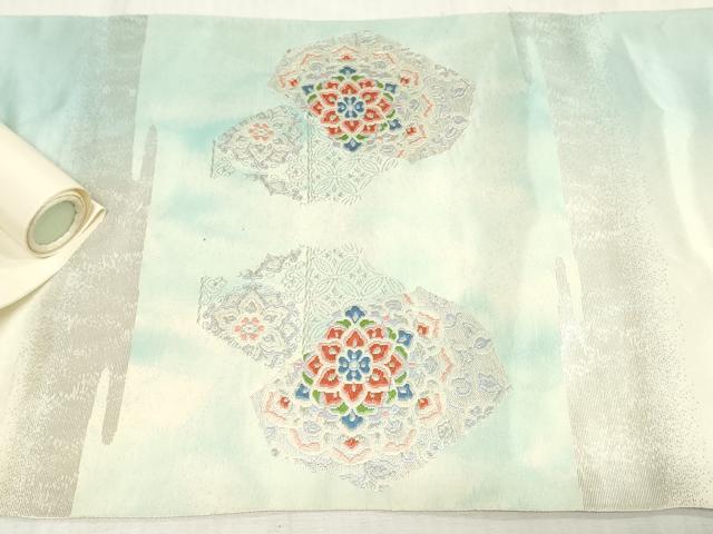 平和屋着物▼西陣 名古屋帯 帯反物 唐織 草花文 銀糸 証紙付き 逸品 未使用 DABJ4922zy