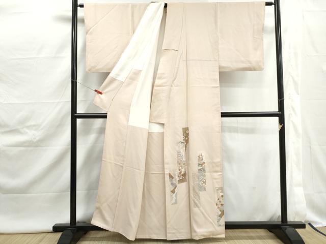 平和屋着物■色留訪問着 駒刺繍 短冊扇面花文 金彩 正絹 逸品 DABJ5002qa