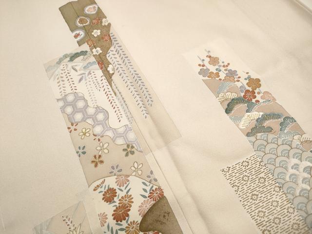 平和屋着物■色留訪問着 駒刺繍 短冊扇面花文 金彩 正絹 逸品 DABJ5002qa