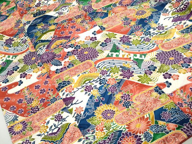 平和屋着物■小振袖 二尺袖 型染め エ霞花文 正絹 逸品 DABJ5032qa