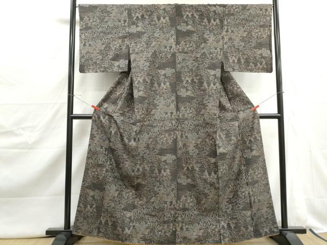 平和屋着物■上質な紬 風景花文 正絹 逸品 DABJ5035qa