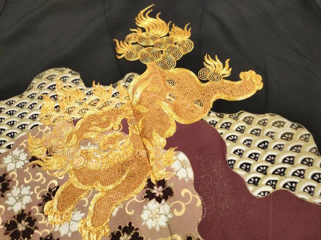 平和屋着物■豪華黒留袖 駒刺繍 道長唐獅子花文 金彩 正絹 逸品 DABJ5057qa
