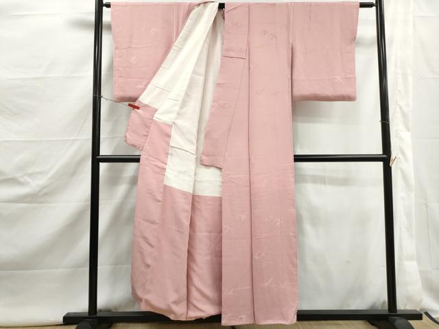 平和屋着物■上質な色無地 群鶴地紋 珊瑚色 正絹 逸品 DABJ5069qa