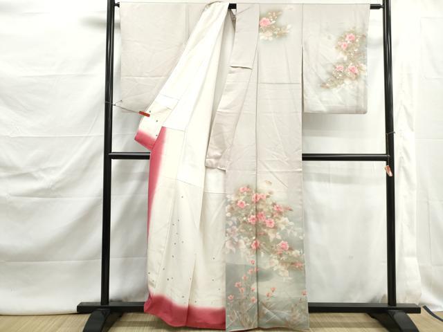 平和屋着物■訪問着 刺繍 枝椿文 暈し染め 銀彩 正絹 逸品 DABJ5078qa
