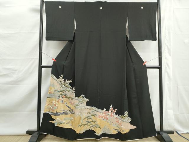 平和屋着物■豪華黒留袖 駒刺繍 風景花鳥文 松竹梅 金彩 正絹 逸品 DABJ5092qa
