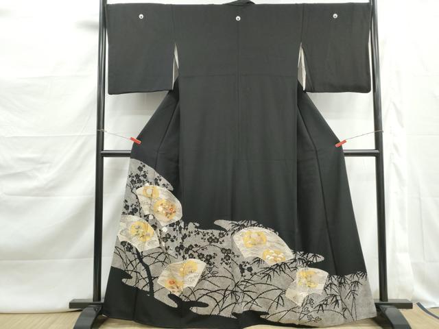 平和屋着物■豪華黒留袖 駒刺繍 地紙花文 金銀彩 正絹 逸品 DABJ5094qa