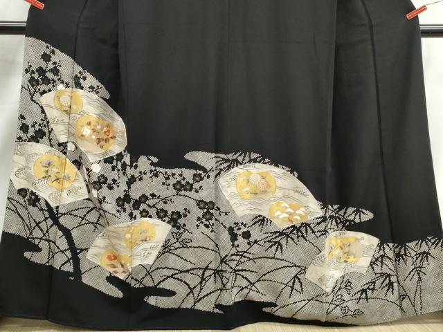 平和屋着物■豪華黒留袖 駒刺繍 地紙花文 金銀彩 正絹 逸品 DABJ5094qa