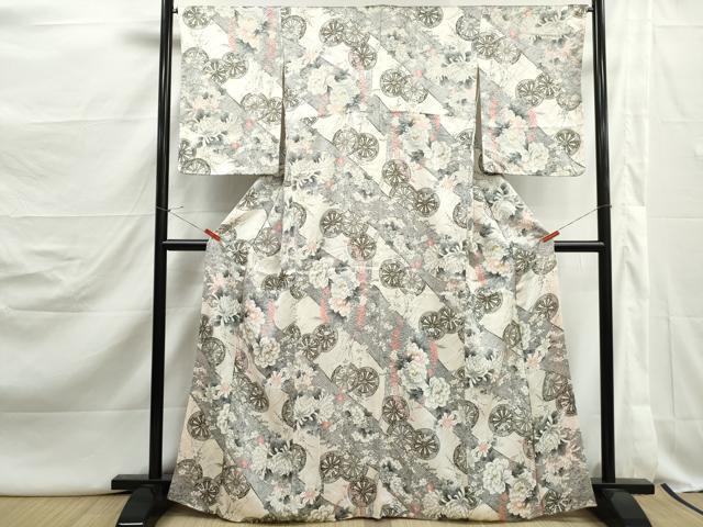 平和屋着物■上質な小紋 源氏車花文 牡丹 乱菊 金彩 やまと誂製 正絹 逸品 DABJ5108qa