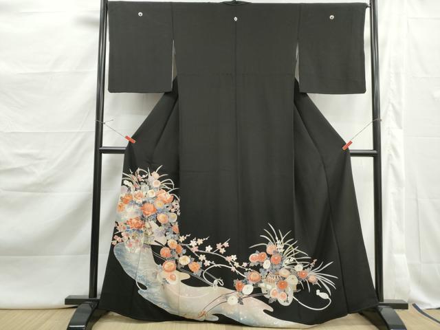 平和屋着物■豪華黒留袖 駒刺繍 飾花文 金銀彩 正絹 逸品 DABJ5116qa