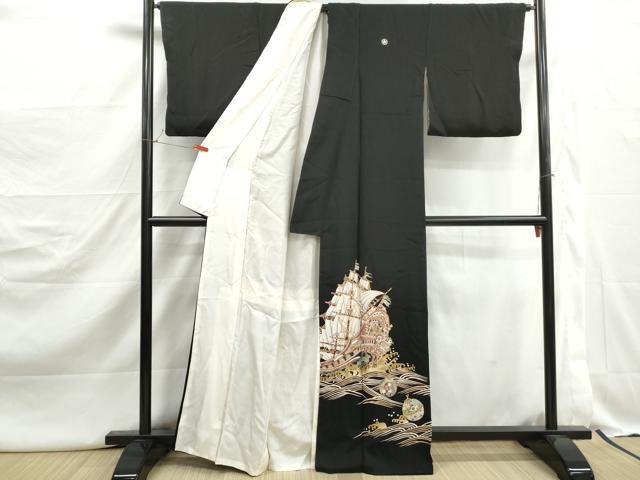 平和屋着物■豪華黒留袖 作家物 立波花鳥文 船 金彩 正絹 逸品 DABJ5118qa