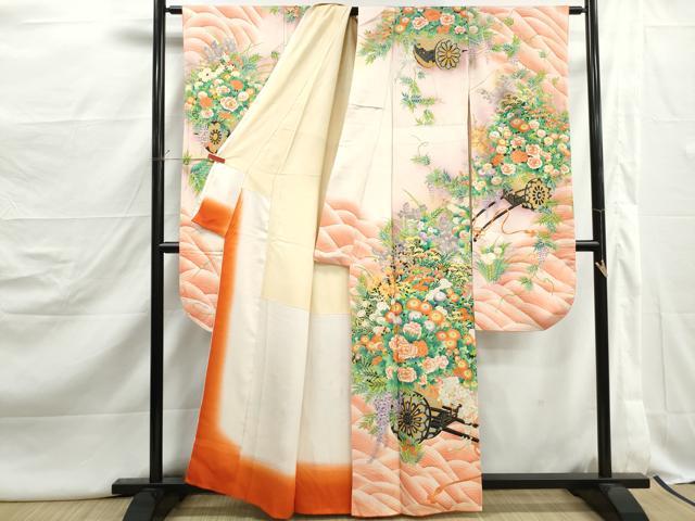 平和屋着物■豪華振袖 駒刺繍 花車文 牡丹 暈し染め 金彩 正絹 逸品 DABJ5128qa