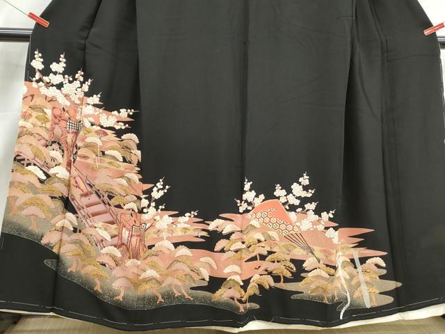 平和屋着物■豪華黒留袖 渡橋御所車花松文 暈し染め 正絹 逸品 DABJ5135qa